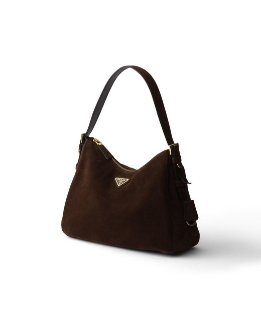 Prada Black Aimée Medium Suede Shoulder Bag, Dark