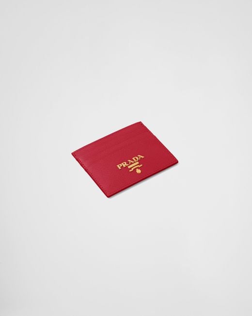 Prada Red Fuoco (dark ) Logo Saffiano Leather Cardholder