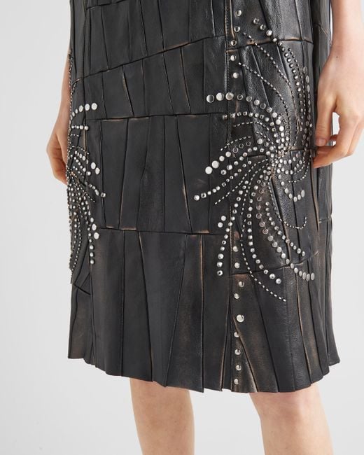 Prada Black Nappa Leather Patchwork Dress