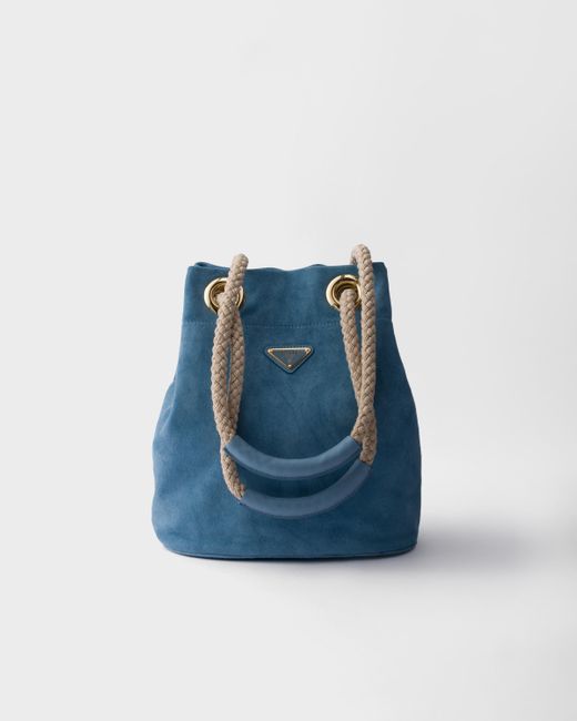 Prada Blue Small Mariner Suede Bucket Bag