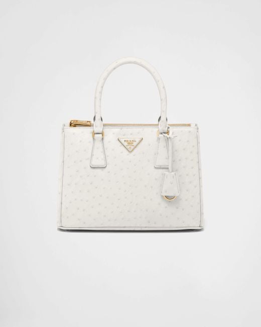 Prada Medium Galleria Ostrich Leather Bag in White | Lyst