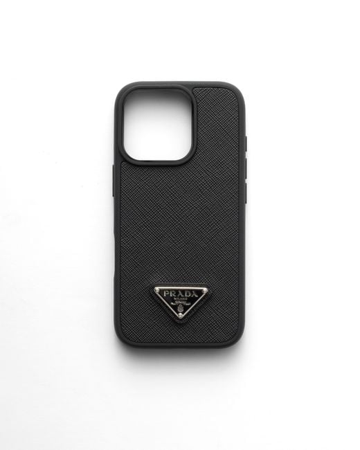 Prada Black Saffiano Leather Case For Iphone 16 Pro Max for men