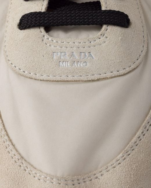 Prada White Collapse Re-Nylon And Suede Elasticized Sneakers, Size 5 for men