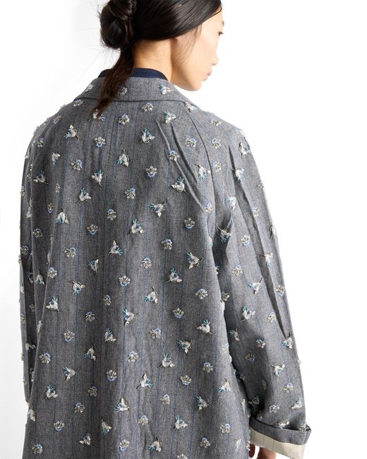Prada Gray Single-Breasted Embroidered Pinstripe Coat