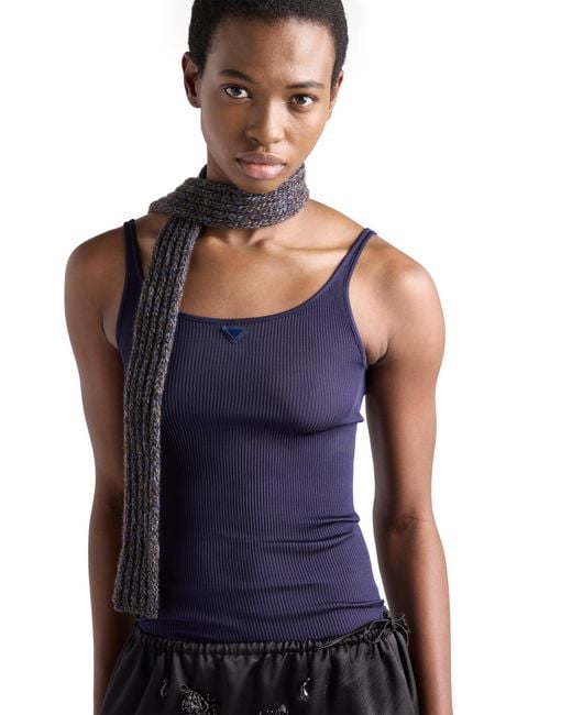Prada Blue Ribbed Knit Silk Tank Top