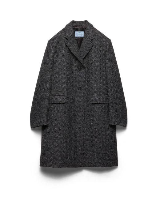 Prada Black Single-Breasted Chevron Wool Jacket