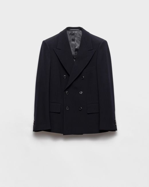 Prada Blue Double-Breasted Wool Jacket for men