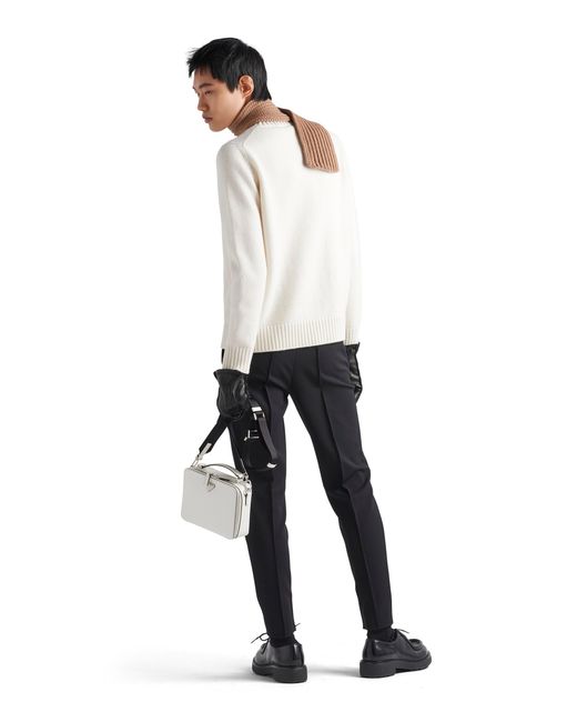 Prada White Brand-Embroidered Crewneck Wool And Cashmere-Blend Jumper for men
