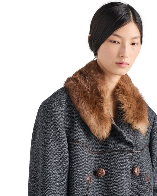 Prada Gray Double-Breasted Chevron Peacoat