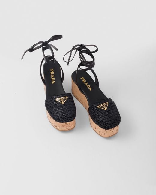 Prada Black Crochet Wedge Sandals
