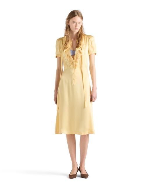 Prada Metallic Satin Crepe Dress, Cream