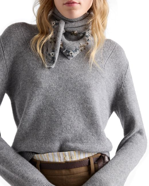Prada Gray Cashmere Crew-Neck Sweater With Scarf