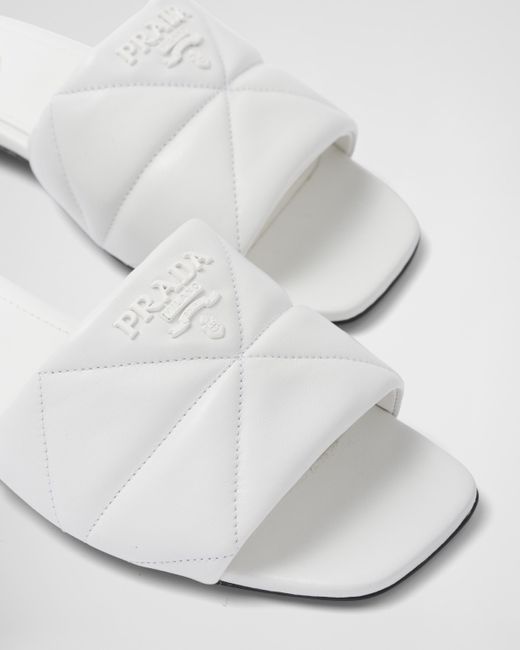 Prada White Quilted Nappa Leather Sabots