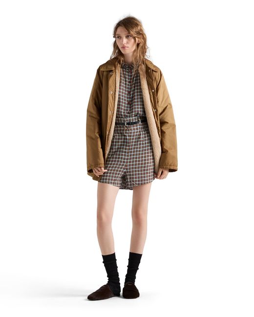 Prada White Checked Georgette Shorts
