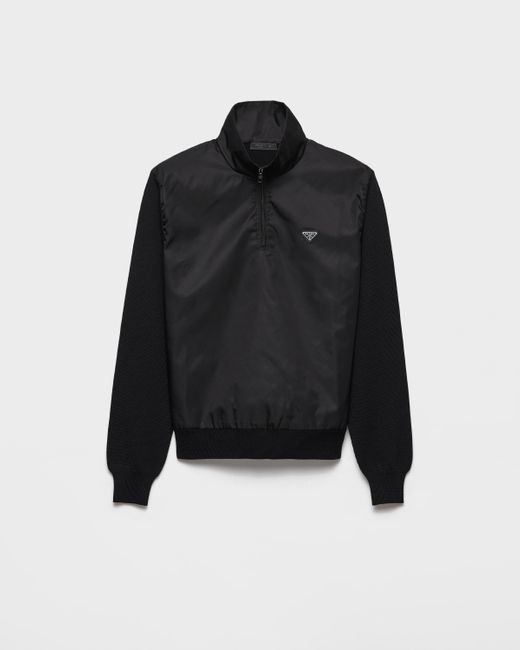 Prada Black Superfine Wool Half-Zipper Sweater for men