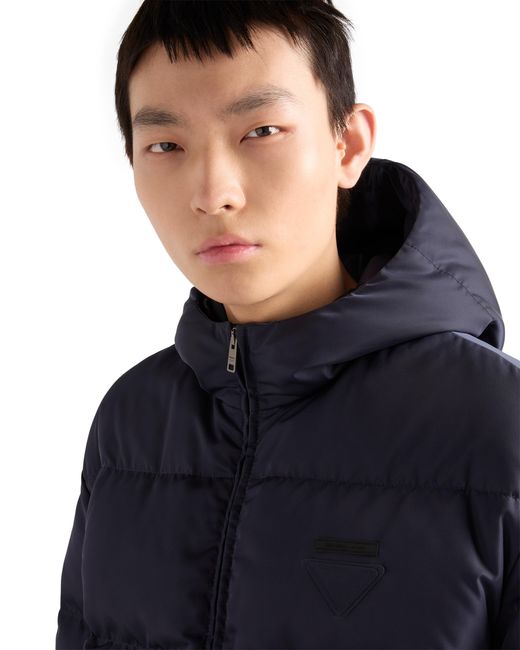 Prada Blue Medium-Weight Hooded Re-Nylon Down Jacket for men