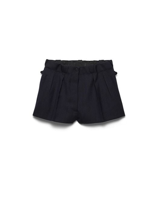 Prada Black Chevron Wool Shorts