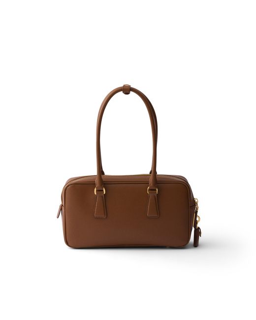Prada Brown Small Saffiano Leather Top-Handle Bag, Cognac
