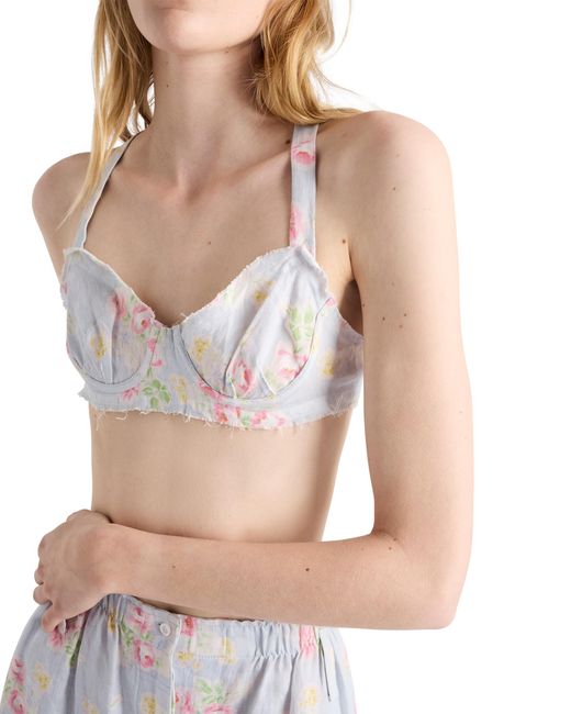 Prada White Floral Print Old Linen Bra