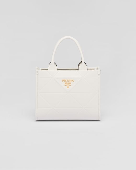 Prada White Mini Symbole Leather Bag With Stitching