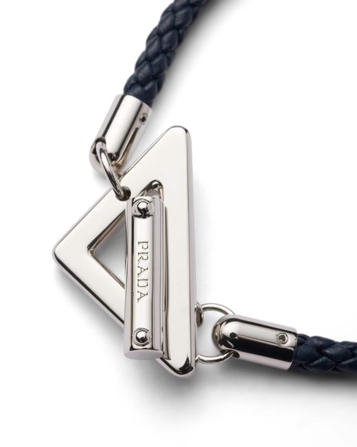 Prada White Braided Nappa Leather Bracelet for men
