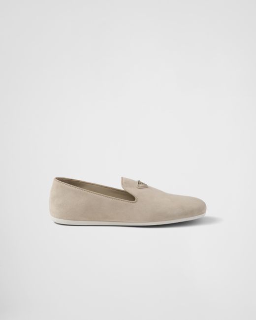 Prada White Suede Slip-On Shoes for men