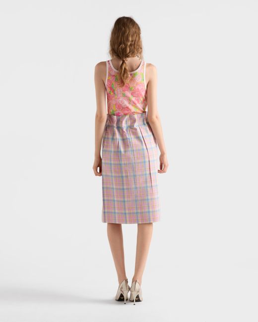 Prada Pink Geripptes Trägershirt Mit Blumen-Print
