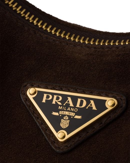 Prada Black Aimée Medium Suede Shoulder Bag, Dark