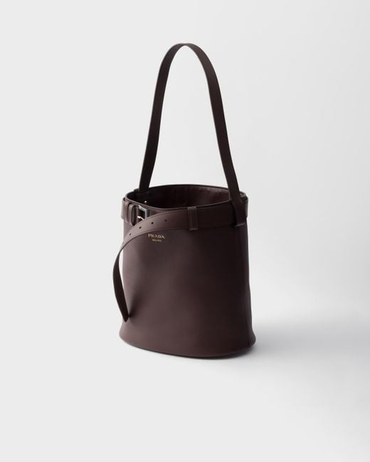 Prada White Buckle Leather Bucket Bag With Belt