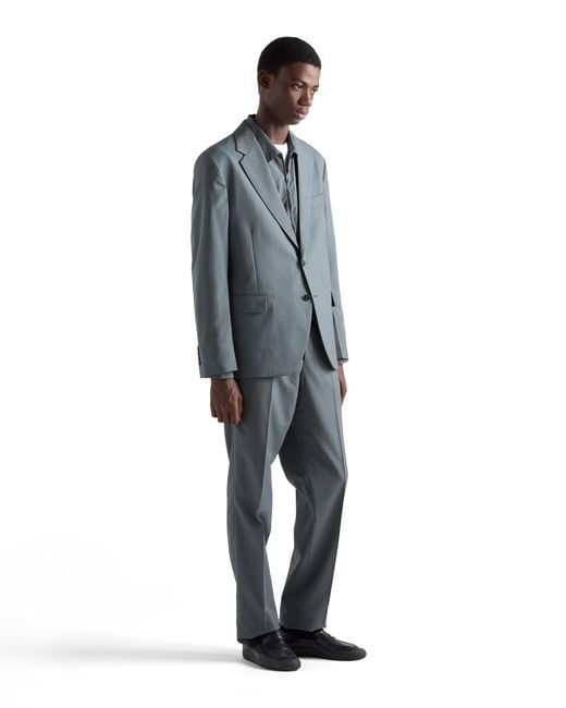 Prada Blue Wool Zipper Shirt for men