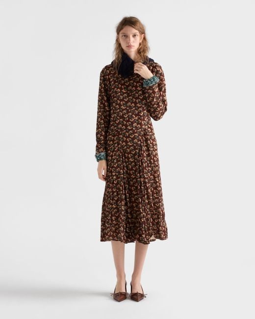 Prada Brown Printed Georgette Dress