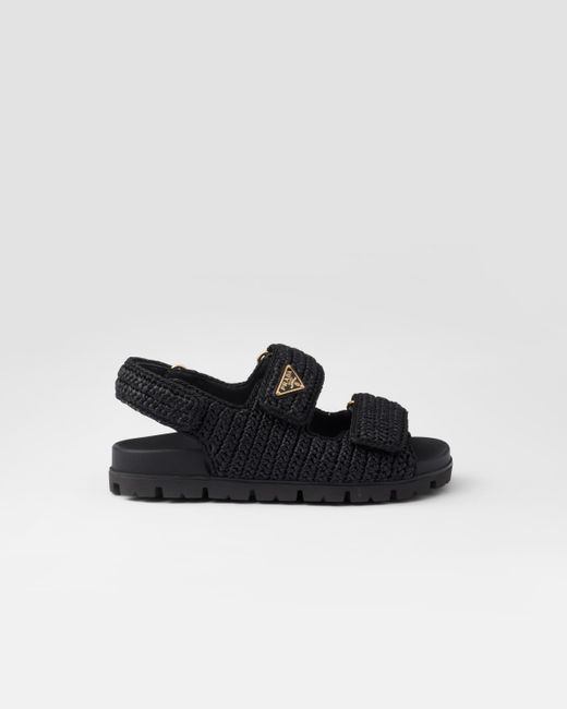 Prada Black Woven Fabric Sandals