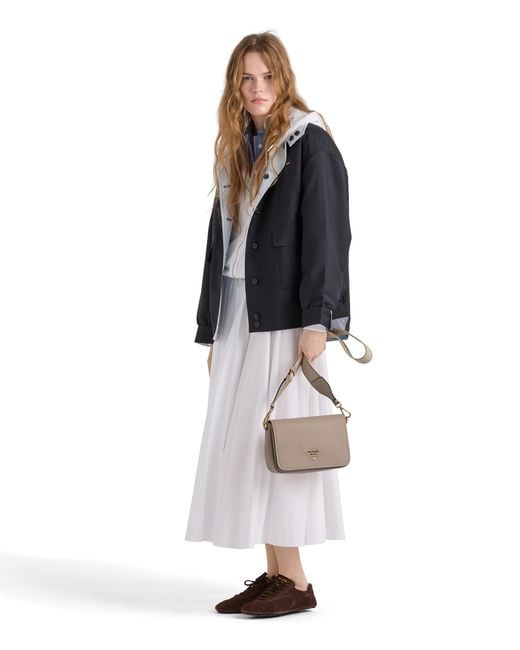 Prada Gray Leather Shoulder Bag, Water Lily