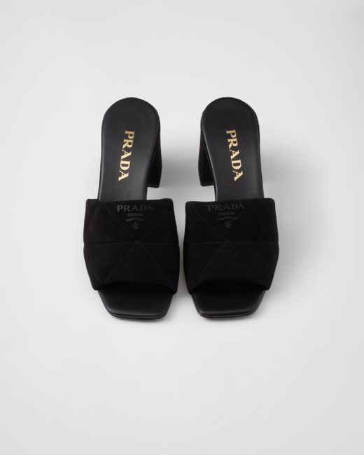 Prada Black Stitched Suede Sandals