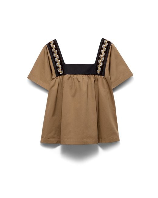 Prada Brown Embroidered Old Gabardine Top