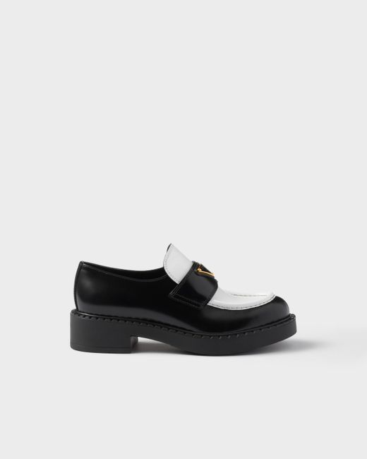 Prada Black Chocolate Two-Tone Brushed Leather Loafers