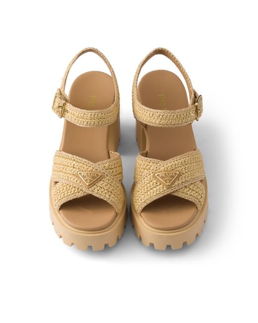 Prada Metallic Crochet Sandals