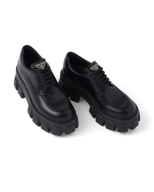 Prada Black Monolith Schnürschuhe Aus Gebürstetem Leder