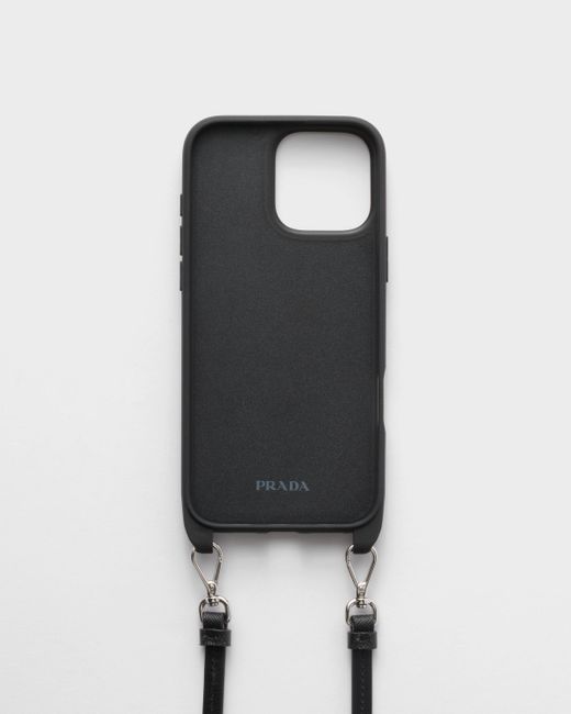 Prada White Saffiano And Ayers Leather Case For Iphone 16 Pro Max With Shoulder Strap for men