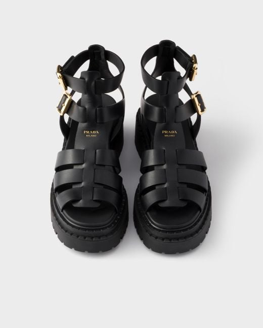 Prada Black Leather Sandals With Ankle Straps