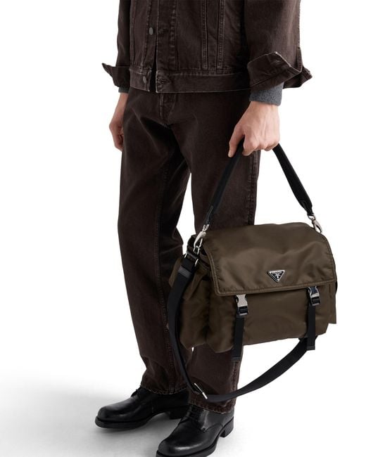 Prada Black Explore Re-Nylon And Leather Bag for men