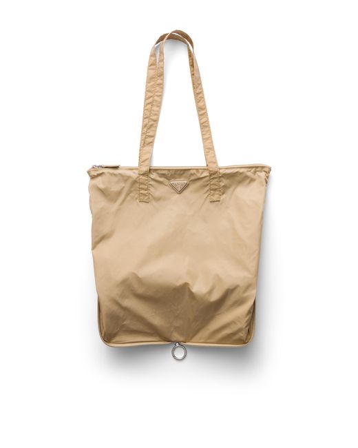 Prada Natural Saffiano Leather Pendant With Re-Nylon Tote Bag
