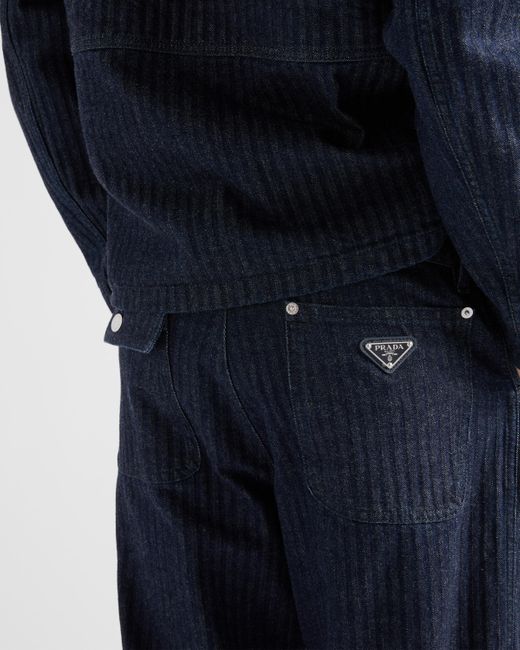 Prada Jeans Aus Chevron-Denim Mit Weitem Bein in Blue für Herren