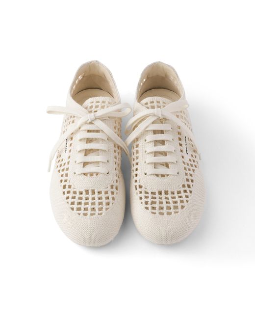 Prada White Collapse Crochet Laced Sneakers