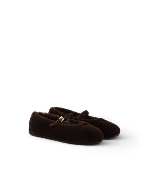 Prada Black Shearling Ballerinas