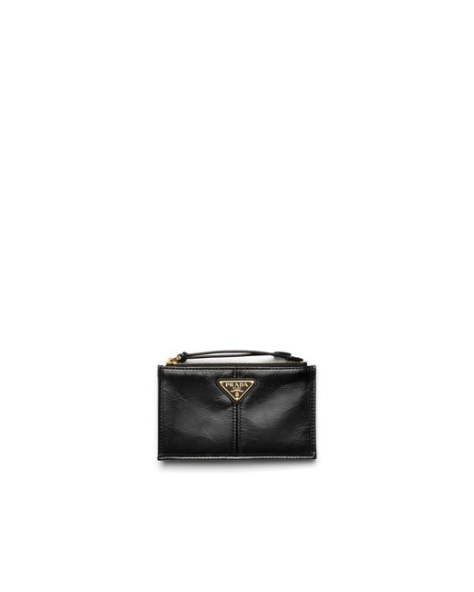Prada White Leather Card Holder With Zipper