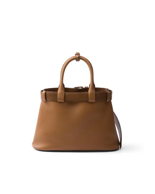 Prada Brown Buckle Medium Leather Handbag With Belt