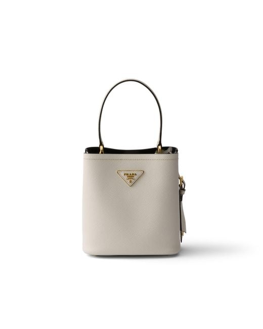 Prada White Panier Mini Saffiano Leather Bag, Chalk