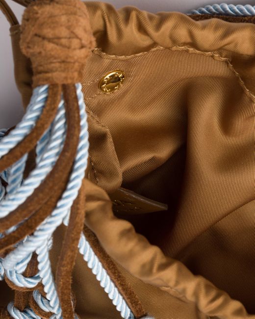 Prada Brown Noué Small Macramé And Suede Bag