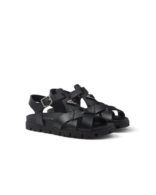Prada Black Crisscross-Strap Sandals for men